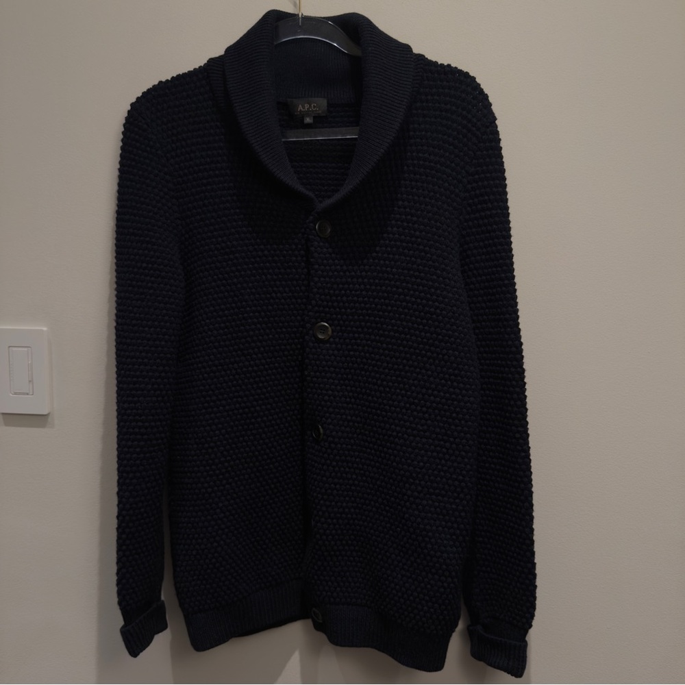 A.P.C. Heather Navy Blue Shawl Collar Cardigan Buttons Size XL Men’s - Picture 4 of 12